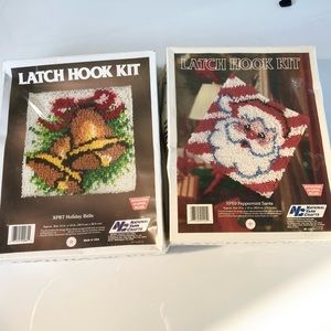 National Yarn Crafts Latch Hook Kits Xp69 Peppermint  Santa & xp87 Holiday Bells